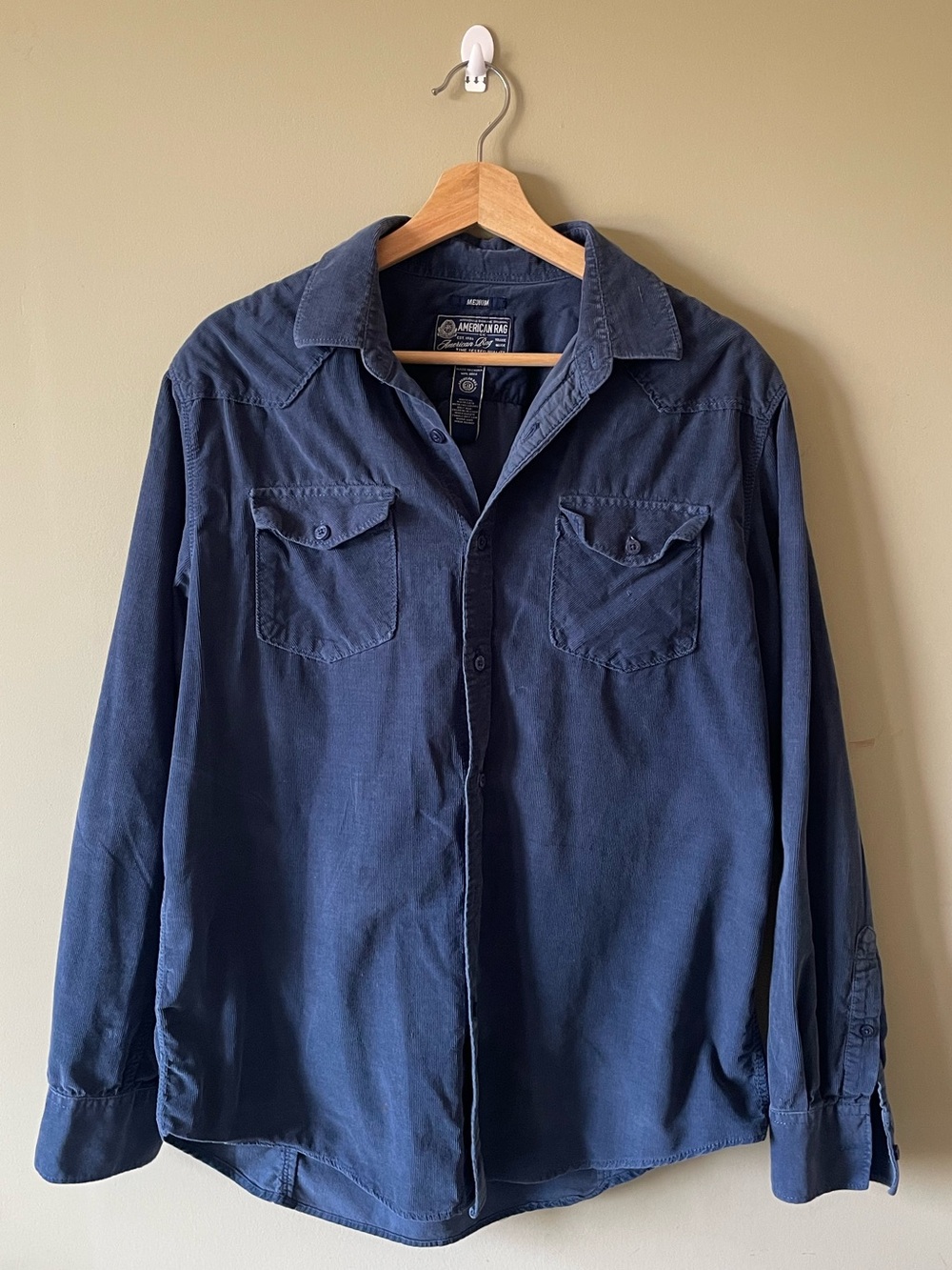American Rag CIE Men's Vintage Corduroy Blue Button-Front Shirt